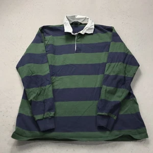 VINTAGE Lands End Hemd Herren XL grün blau gestreift Rugby Polo Langarm Baumwolle - Bild 1 von 9