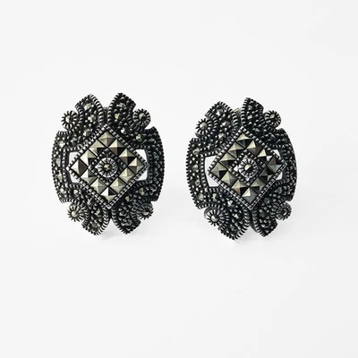 复古 Judith Jack 纯银 Marcasite 装饰夹式耳环艺术 — 第 1/4 张图片