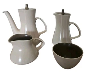 4-Piece Twintone Mushroom Sepia Coffiee Pot Sugar Bowl Milk Jug Hot Water Jug. - Picture 1 of 11