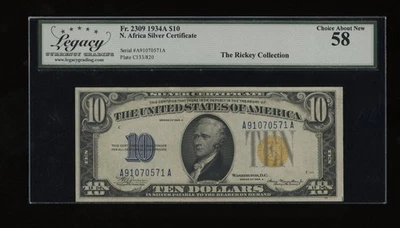 DBR 1934-A $10 North Africa Silver Fr. 2309 Legacy 58 Serial A91070571A - Image 1 of 2