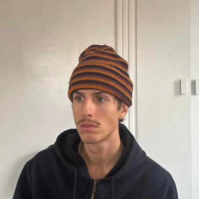 Винтажный 80-х ретро толщиной коренастый вигвам США вязаный в полоску лыж Beanie шляпа крышка - Изображение 1 из 4