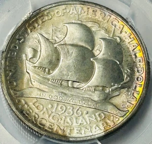 1936 Long Island Commemorative Silver Half Dollar PCGS MS65 Nicely Toned - Picture 1 of 8