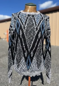 Vintage 80s Nuovo Industriale Geometric Jacquard Knit Sweater Korea L/XL Retro - Picture 1 of 8
