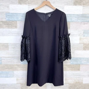 Vestido de cóctel Tahari de encaje manga campana negro cuello en V manga larga noche para mujer 4 - Imagen 1 de 9