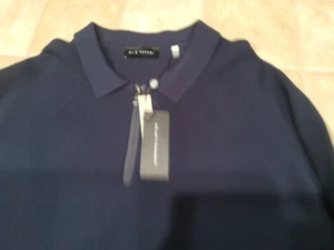 Polo uomo blu Elie Tahari misto viscosa maglia manica lunga colletto zip taglia large - Foto 1 di 15