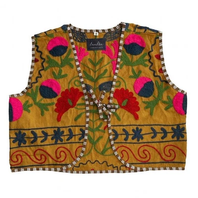 Handmade Embroidered Vest Women's M Colorful Floral India NWOT Folk Boho - Image 1 of 4