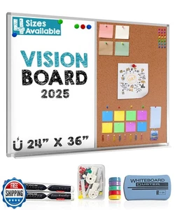 Besso 24" x 36" Korkplatte und trocken abwischbare Tafel Kombination - Vision Board 2025 - Ma - Bild 1 von 5