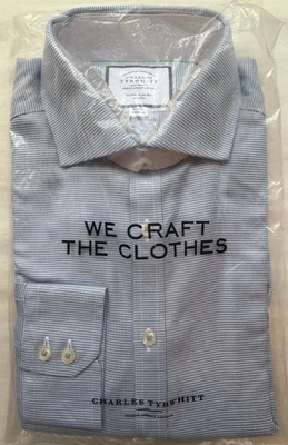 Charles Tyrwhitt EXTRA SLIM FIT NON-IRON 16/34in. 41/86cm. OCEAN BLUE - NEW - Image 1 of 4