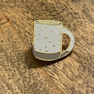 Wizard Pins Coffee Mug Cup Enamel Pin Lapel Brooch Gold Tone Gray Dots EUC - Image 1 of 3