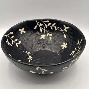 Market Bazaar Bowl Ceramic Pottery Black & White Floral Design 10.5" Dia. - Picture 1 of 6