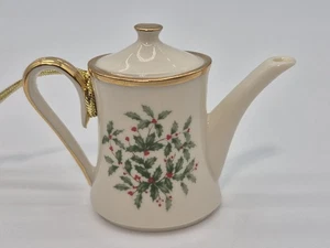 Lenox Holiday Teapot Holly Berries Gold Trim Christmas Ornament - Picture 1 of 6