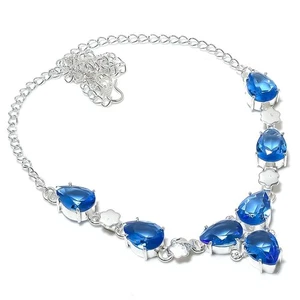 Blue Tanzanite Gemstone Handmade 925 Sterling Silver Jewelry Necklace Size 18" - Picture 1 of 1