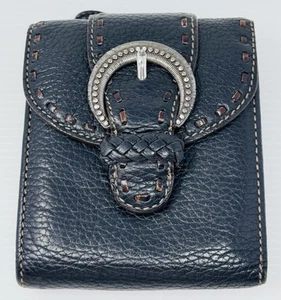 Brighton Tri-Fold Black Leather Wallet Silver Buckle Hardware Multiple Pockets - Picture 1 of 11