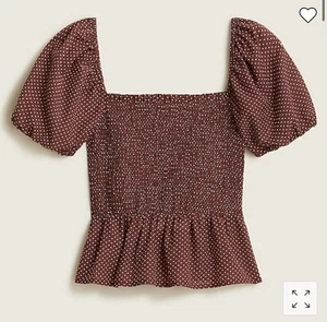 BNWT J.Crew Squareneck Smocked Cotton Voile Top - Dot Print - Brown - size small - Picture 1 of 5