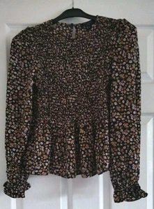 Newlook Petite Size 8 Tunic Top With Floral Pattern And Frill Hem And Cuffs - Picture 1 of 2
