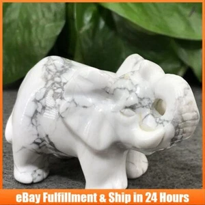 Natural White Howlite Turquoise Quartz Crystal Carved Mini Elephant Healing Gift - Picture 1 of 14