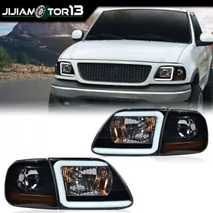 Fit For 97-04 F150 Expedition Smoke LED Tube Headlights & Corner Parking Lights - Picture 1 of 9
