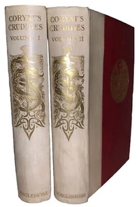 SIGNED, 1 of 100, CORYAT'S CRUDITIES, THOMAS CORYAT, 2 VELLUM BOUND VOL, TRAVEL - Picture 1 of 11