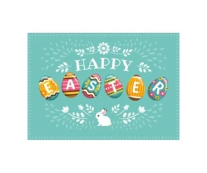 Happy Easter Bunny Rabbit Eggs PVC Vinyl Single Rectangular Placemat - Picture 1 of 1