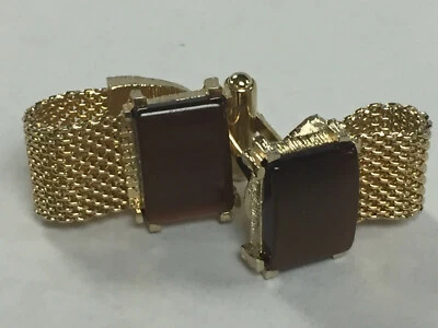 Gemelos Swank Vintage oro amarillo relleno ágata marrón Foto 1 de 4