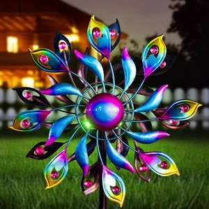 360°Peacock Solar Wind Spinner with Lights Blue Metal Garden Outdoor Decor Yard - Picture 1 of 12