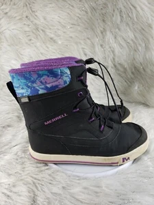 MERRELL Snow Bank 2.0 Womens Size 6 M Waterproof Snow Boots Black Leather Purple - Picture 1 of 5