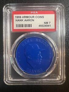 1959 Armour Coins Hank Aaron Braves Blue PSA NM 7