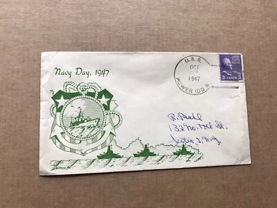 US 1947 Naval Cover +USS Power +Mono-Color Navy Fleet Cachet - Image 1 of 2