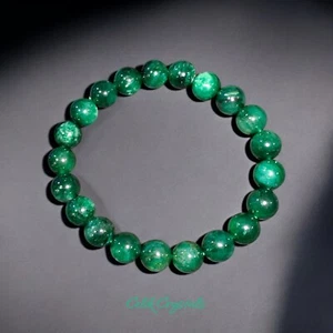 Green Jade Bracelet 10mm Crystal Beads Authentic Stones Unisex - Picture 1 of 5