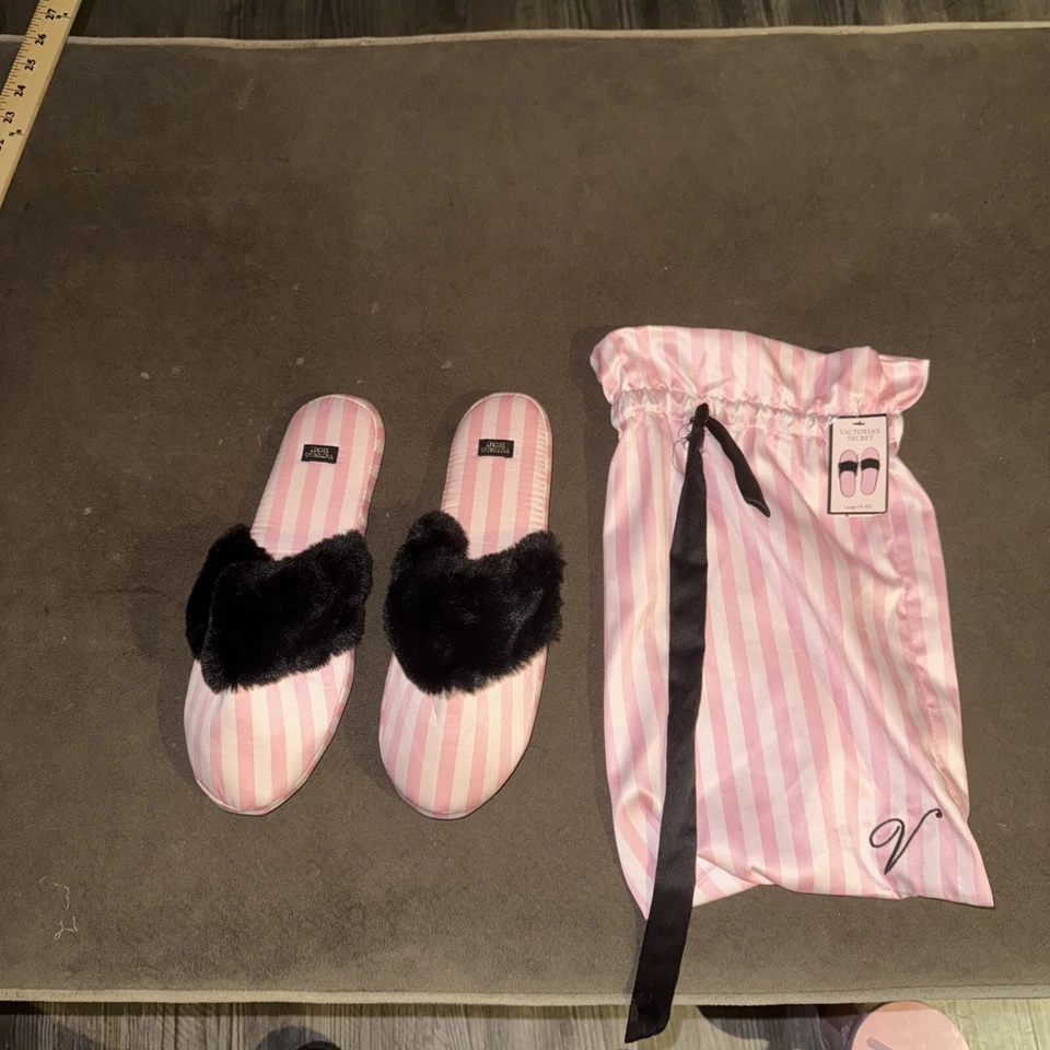 Victorias Secret Signature Pink Polka Dot Satin SLIPPER Size M