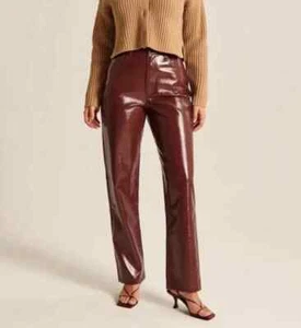 Abercrombie Fitch 90s Straight Ultra High Rise 28/6xs Vegan Leather Pant NEW - Picture 1 of 13