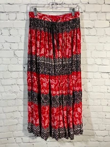  Vintage Skirt Boho Style Size M Red Paisley Midi Full Light Skirt Cottagecore - Picture 1 of 5