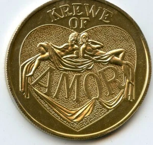 Mardi Gras Doubloon Krewe of Amor 1971 Aluminum Gold - Picture 1 of 2