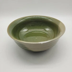 Tabletops Green Ribbed Bowl 6" Hand Painted Crackle Swirl Finish Beautiful! - Picture 1 of 6