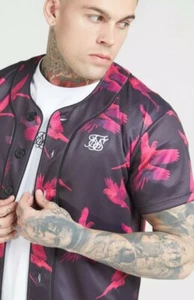 SikSilk Mens Original Baseball Jersey Black & Pink Tropical Toucan Print Medium - Picture 1 of 4