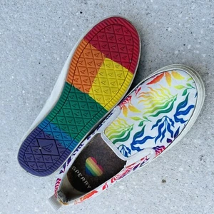 SPERRY scarpe da barca donna slip on sneaker tela arcobaleno misura 5,5 usate - Foto 1 di 6