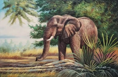 Elefante #4DEL-1, 24x36 - Pintura al óleo sobre lienzo 100 % pintada a mano Foto 1 de 4