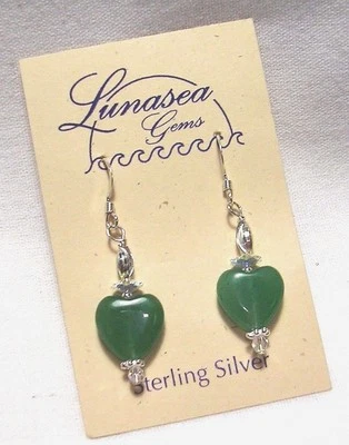 PENDIENTES LUNASEA TESOROS AVENTURINA CORAZÓN PIEDRAS PRECIOSAS CRISTAL PLATA ESTERLINA NUEVOS Foto 1 de 3