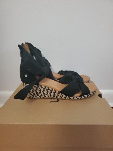 UGG sandalo donna achillea alla caviglia espadrillas zeppa nero NUOVO donna US 8 5