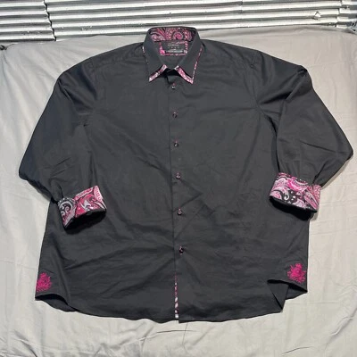COOGI Luxe Flip Cuff Pasley Shirt Stretch Cotton Mens 3XL Black Casual - Image 1 of 4