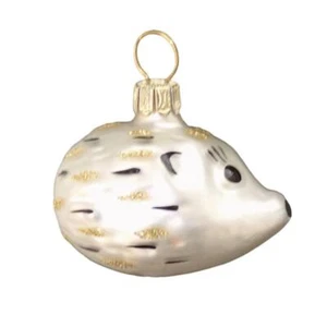 SMALL WHITE BLACK HEDGEHOG GERMAN BLOWN GLASS CHRISTMAS TREE ORNAMENT DECORATION - Picture 1 of 1
