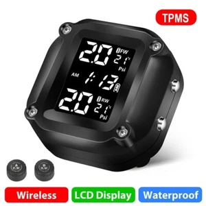 Wireless Motorcycle TPMS Tire Tyre Pressure Monitor System w/ 2 External Sensors - Picture 1 of 9