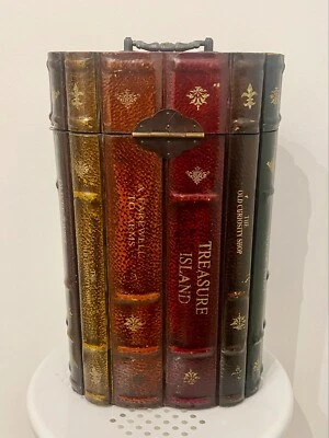 Vintage Wood Faux Book Wine Bottle Liquor Box Cabinet ~ Holds 2 Bottles - Image 1 of 4