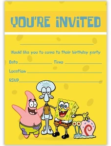 SPONGEBOB THEME BIRTHDAY PARTY INVITATIONS SPONGEBOB INVITES CHILDREN BOYS KIDS - Picture 1 of 3