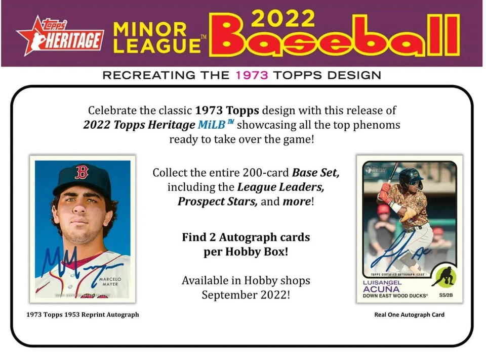 2022 TOPPS HERITAGE MINOR LEAGUES (PROSPECTS, RC, DRAFT PICKS) - YOU PICK CHOOSE - Image 1 of 1