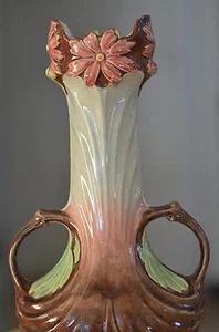 RARE SIGNED ANTIQUE FRENCH FAIENCE ART NOUVEAU VASE EUROPEAN POTTERY CERAMIC - Picture 1 of 12