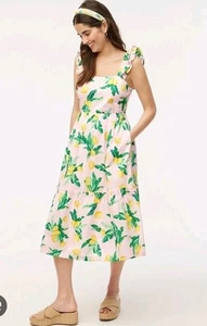 J. Crew Women’s Squareneck Midi Tiered Dress Lemon Print Ruffle Size 14 Preppy - Picture 1 of 8