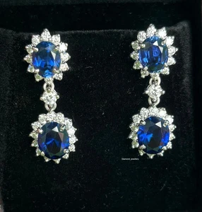 Pendiente de diamantes y zafiro azul natural certificado platino 950 corte ovalado de 4,70 quilates - Imagen 1 de 9