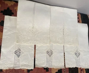 5 NEW Hi Vintage Linen Embroidered Portugal Fingertip Towels Tea cream - Picture 1 of 10