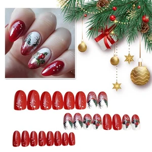Christmas Press on Nails Christmas Tree with Winter Snowflake Red White V0L3 - Picture 1 of 31